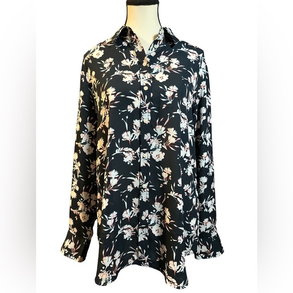 Banana Republic Dark Blue Floral Button-Up Blouse - Picture 1 of 8